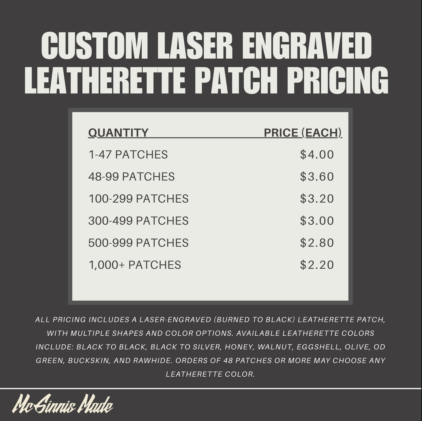 Custom Laser Engraved Leatherette Patch Pricing